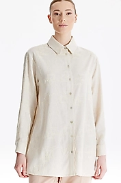 KENDİNDEN DESENLİ KETEN GÖMLEK