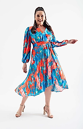 SATEN KUŞAKLI ELBİSE