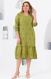 KOLLARI LASTİKLİ BRODE ELBİSE