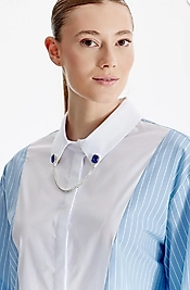 ÇİZGİLİ  TAŞ DETAYLI GÖMLEK