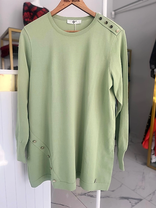 DÜĞME DETAYLI  RAYON TUNİK A.YEŞİL