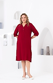 DÜĞME DETAYLI VİSKON ELBİSE