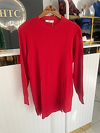 ASİMETRİK DETAYLI RAYON TUNİK KIRMIZI