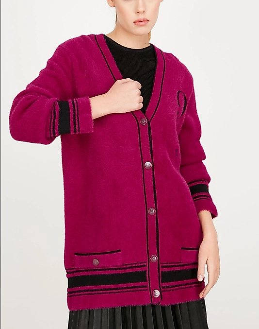 KOLEJ DETAYLI MİNK HIRKA FUŞYA