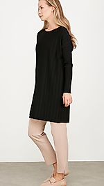 T KALIP FİTİL DETAYLI RAYON TUNİK SİYAH