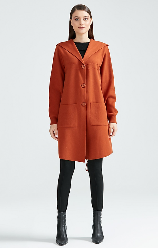 KAPŞONLU ÖNÜ DÜĞMELİ HIRKA KİREMİT