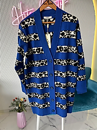 LEOPAR ÇİZGİLİ TRİKO HIRKA SAKS