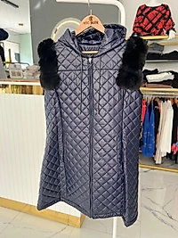 KÜRKLÜ LACİVERT YELEK DOLGULU