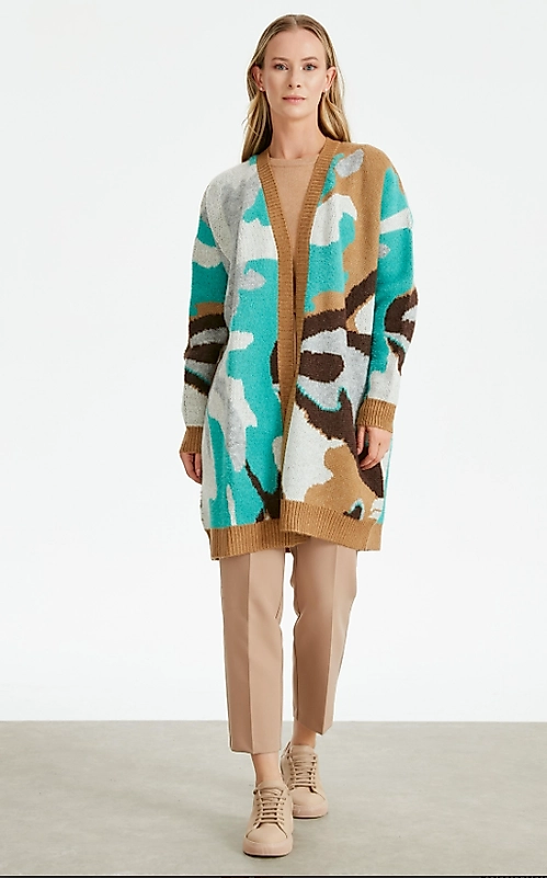 ETEK UCU LEOPAR DESENLİ HIRKA TURKUAZ