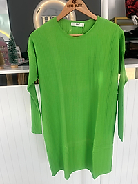 T KALIP FİTİL DETAYLI RAYON TUNİK YEŞİL