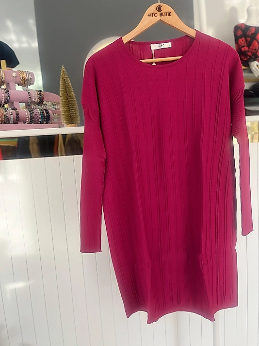 T KALIP FİTİL DETAYLI RAYON TUNİK FUŞYA