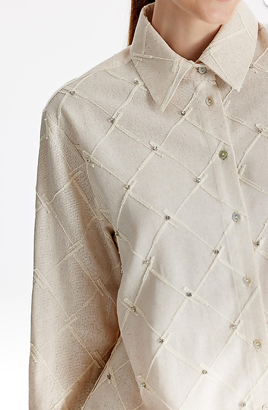 TAŞ DETAYLI KETEN GÖMLEK