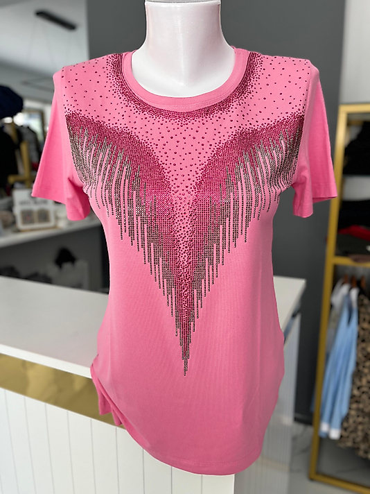KRİSTAL TAŞ PEMBE TİŞÖRT