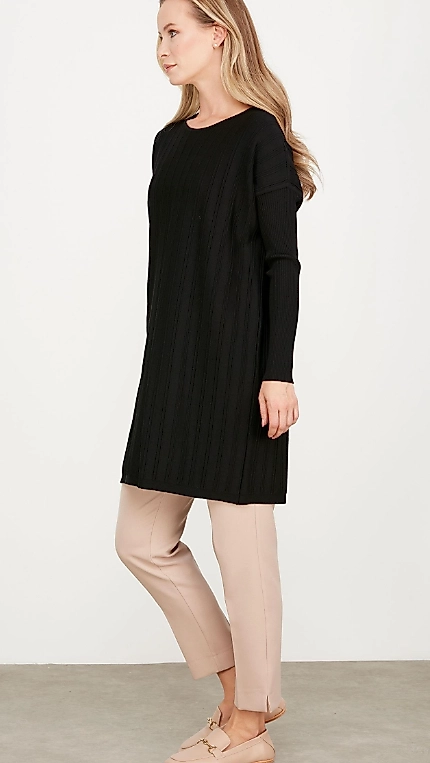 T KALIP FİTİL DETAYLI RAYON TUNİK SİYAH