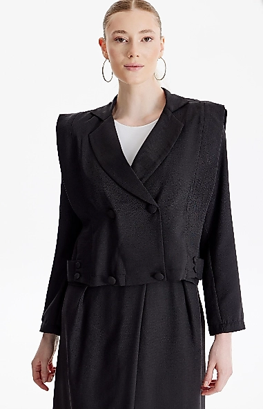 KETEN KRUVAZE ETEKLİ TAKIM SİYAH