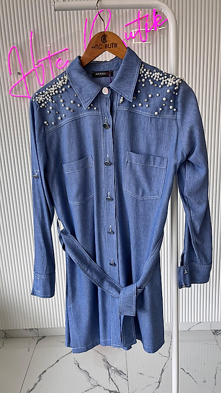 İNCİLİ TENSEL KUMAŞ TUNİK GÖMLEK